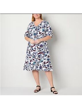 🟣4/$20 Liz Claiborne A-Line Linen Blend 4 White Blue Floral